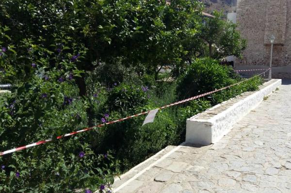 Ψεκασμός των φυτών στον Κήπο των Υδραίων Ζωγράφων